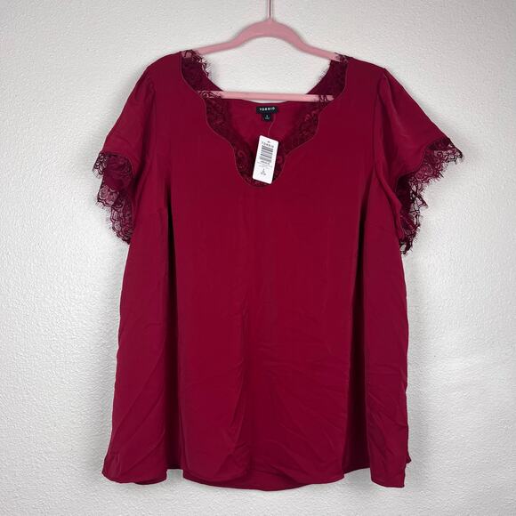 Torrid Studio Crepe De Chine Flutter Sleeve Blouse Red Lace Trim 2X NWT Holiday - Picture 4 of 10